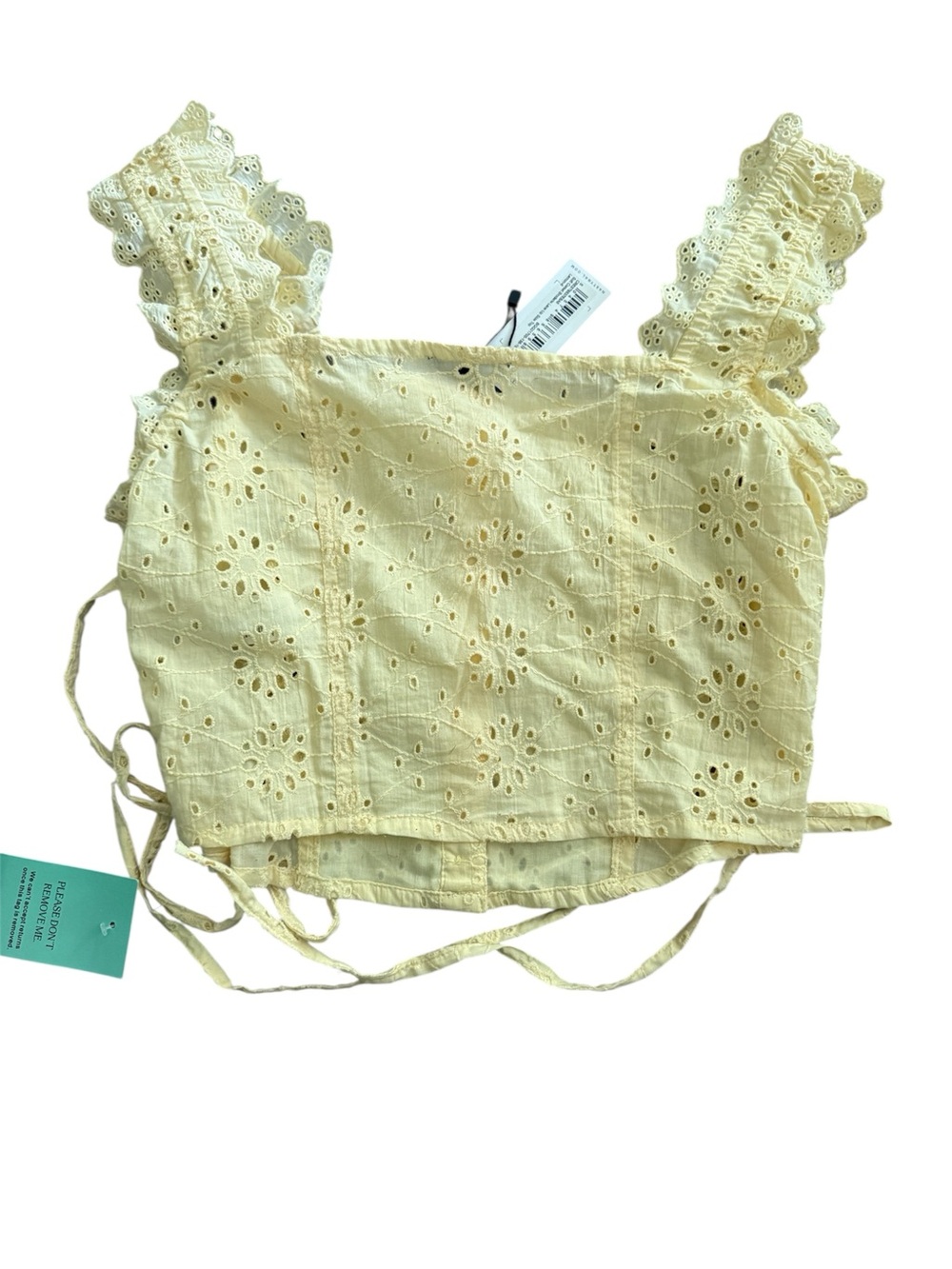 Nasty Gal Butter Yellow Eyelet Lace Up Corset Crop 4 Top Coquette Summer - Picture 3 of 6